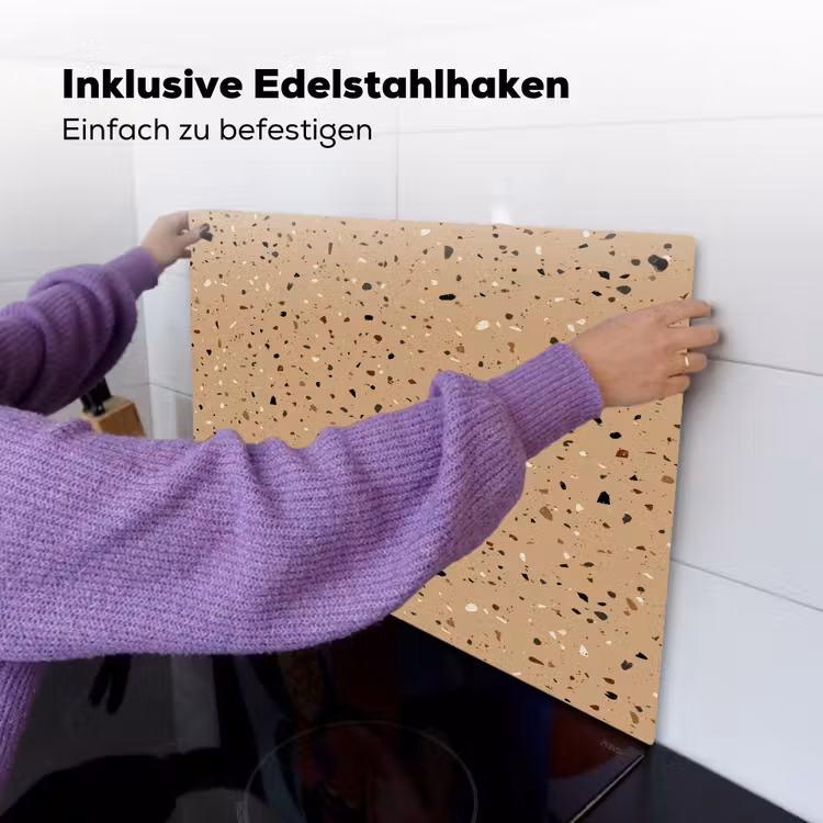 Terrazzo - Patroon - Beige Inductie beschemer met haakjes klein 777 -ky-ophangen-de