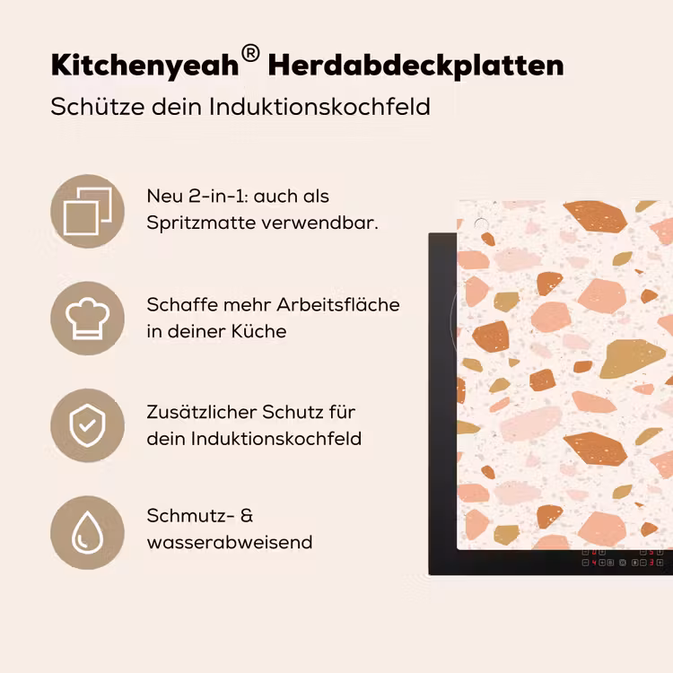 Terrazzo - Patroon - Kleurrijk - Zalm Inductie beschemer met haakjes klein 777 -ky-usp-de
