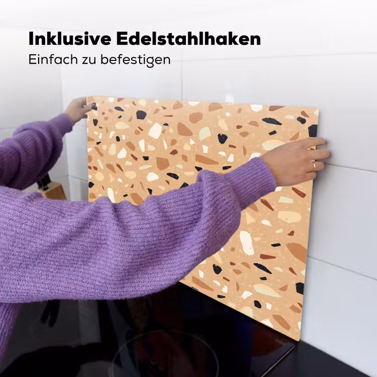 Terrazzo - Patroon - Kleurrijk - Oranje Inductie beschemer met haakjes klein 777 -ky-ophangen-de