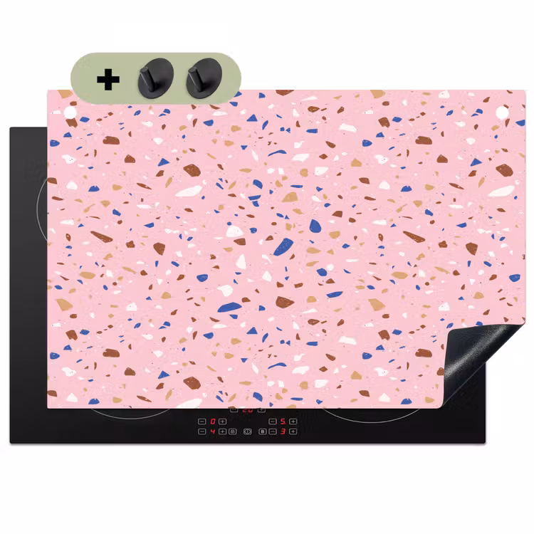 Terrazzo - Patroon - Kleurrijk - Roze Inductie beschemer met haakjes klein 777 -3d