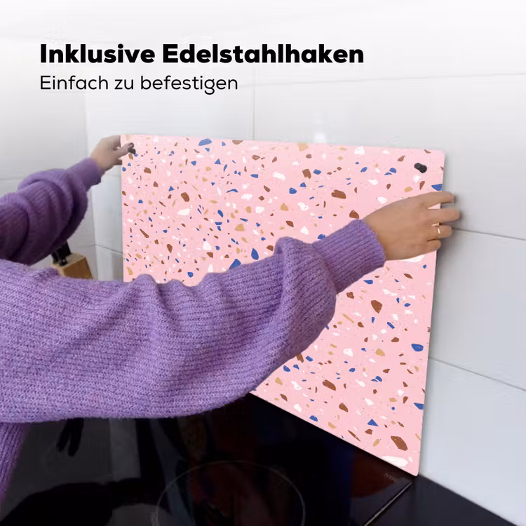 Terrazzo - Patroon - Kleurrijk - Roze Inductie beschemer met haakjes klein 777 -ky-ophangen-de