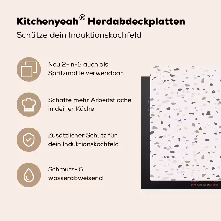 Terrazzo - Patroon - Créme Inductie beschemer met haakjes klein 777 -ky-usp-de