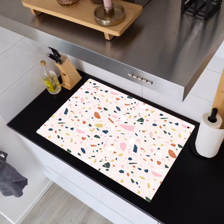 Terrazzo - Patroon - Kleurrijk Inductie beschemer met haakjes klein 777 -sfeer1