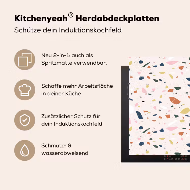 Terrazzo - Patroon - Kleurrijk Inductie beschemer met haakjes klein 777 -ky-usp-de