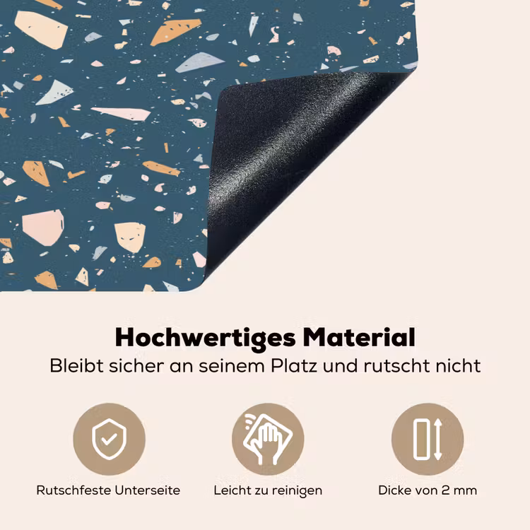 Terrazzo - Patroon - Kleurrijk - Diep blauw Inductie beschemer met haakjes klein 777 -ky-onderkant-de