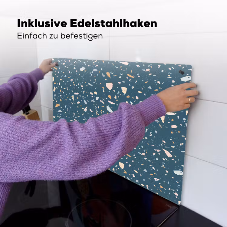 Terrazzo - Patroon - Kleurrijk - Diep blauw Inductie beschemer met haakjes klein 777 -ky-ophangen-de