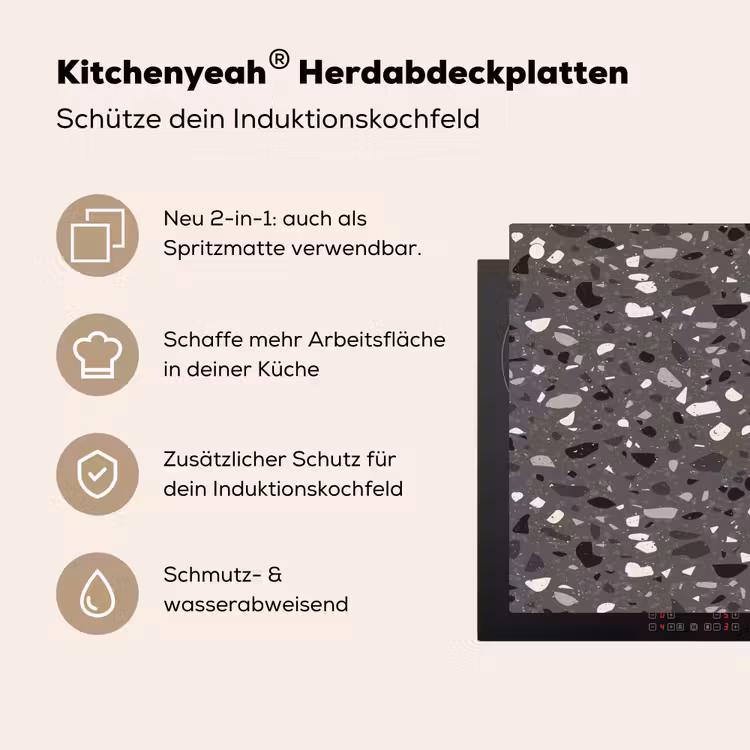 Terrazzo - Patroon - Grijs Inductie beschemer met haakjes klein 777 -ky-usp-de