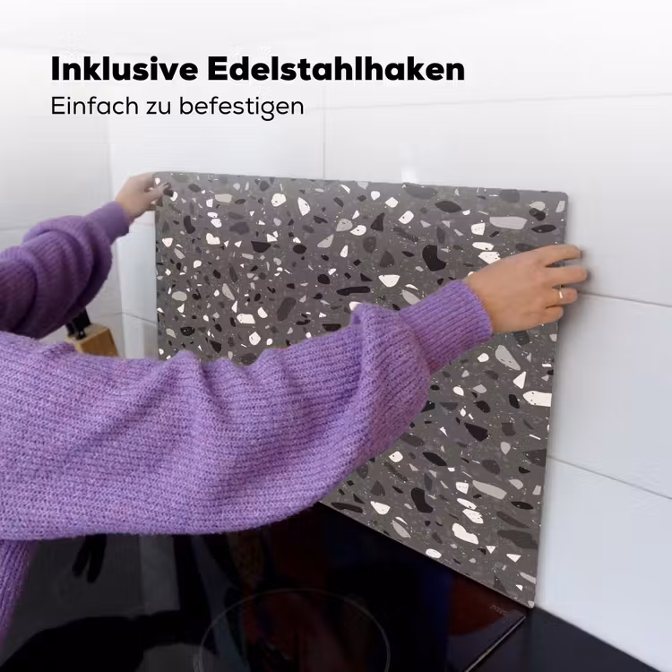 Terrazzo - Patroon - Grijs Inductie beschemer met haakjes klein 777 -ky-ophangen-de