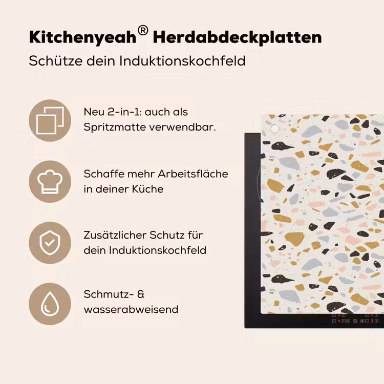 Terrazzo - Patroon - Neutraal - Zacht - Multi Inductie beschemer met haakjes klein 777 -ky-usp-de