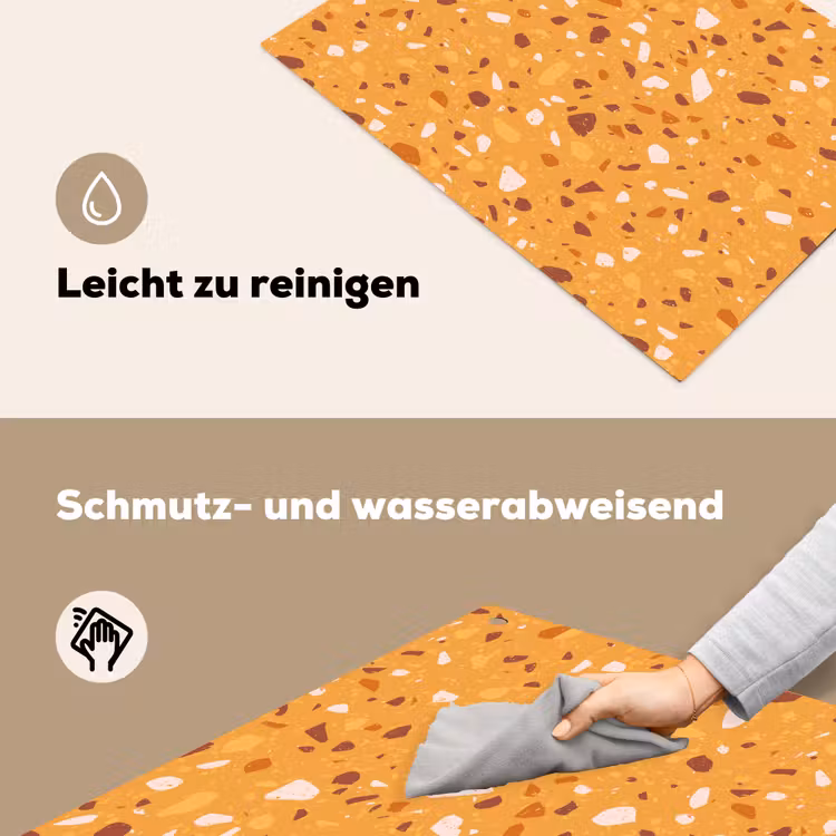 Terrazzo - Patroon - Okergeel Inductie beschemer met haakjes klein 777 -ky-schoon-de