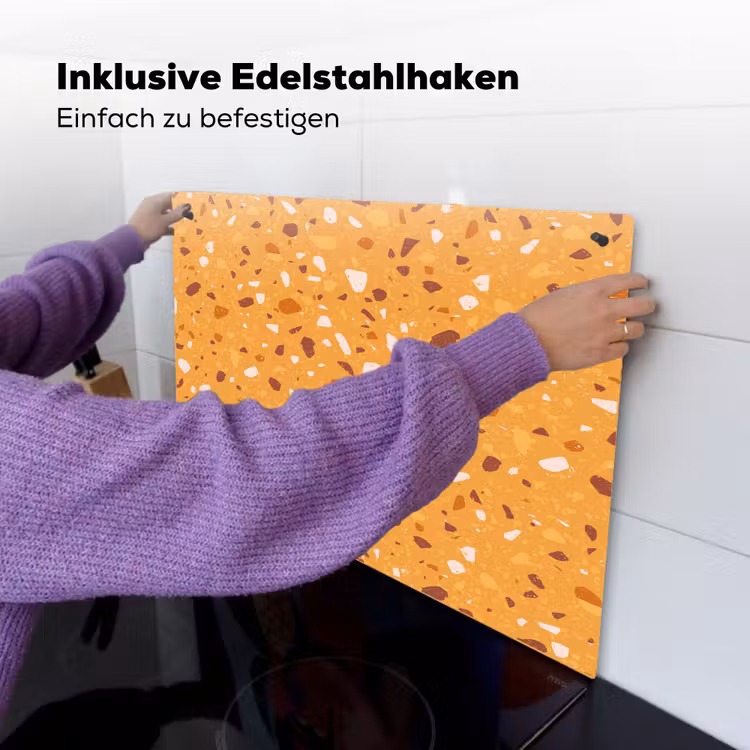 Terrazzo - Patroon - Okergeel Inductie beschemer met haakjes klein 777 -ky-ophangen-de