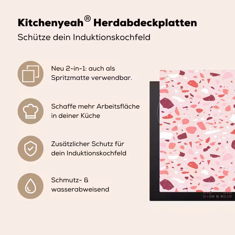 Terrazzo - Patroon - Roze Inductie beschemer met haakjes klein 777 -ky-usp-de