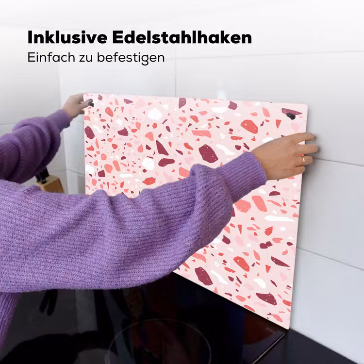 Terrazzo - Patroon - Roze Inductie beschemer met haakjes klein 777 -ky-ophangen-de