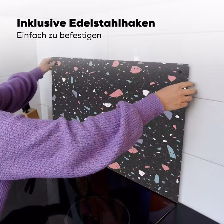 Terrazzo - Patroon - Zwart - Zacht Inductie beschemer met haakjes klein 777 -ky-ophangen-de