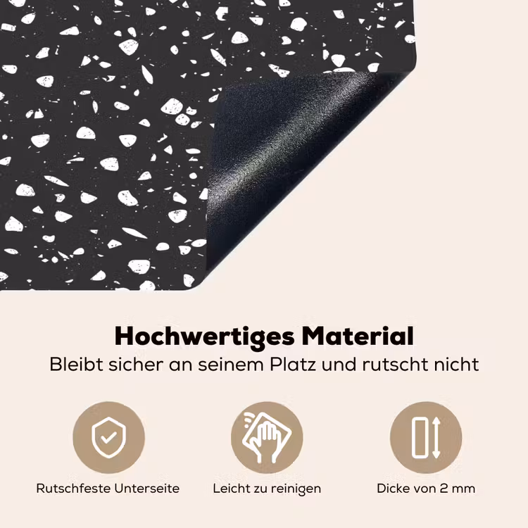 Terrazzo - Patroon - Zwart - Wit Inductie beschemer met haakjes klein 777 -ky-onderkant-de