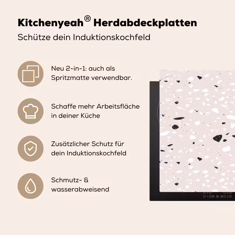 Terrazzo - Patroon - Zacht - Zwart - Wit Inductie beschemer met haakjes klein 777 -ky-usp-de