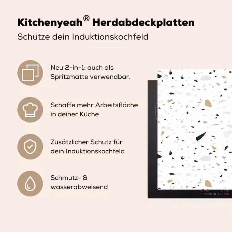 Terrazzo - Patroon - Wit - Neutraal Inductie beschemer met haakjes klein 777 -ky-usp-de