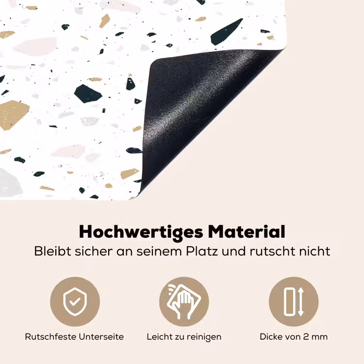 Terrazzo - Patroon - Wit - Neutraal Inductie beschemer met haakjes klein 777 -ky-onderkant-de