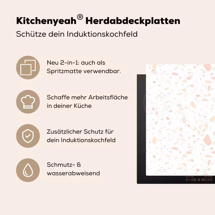 Terrazzo - Patroon - Wit - Perzik Inductie beschemer met haakjes klein 777 -ky-usp-de