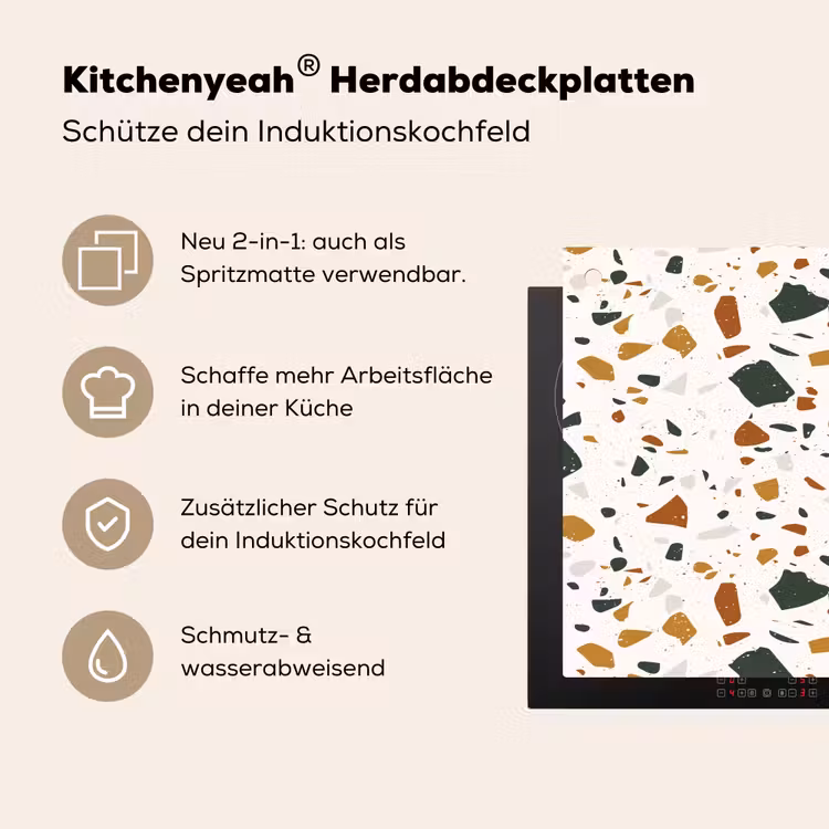 Terrazzo - Patroon - Wit - Terra Inductie beschemer met haakjes klein 777 -ky-usp-de