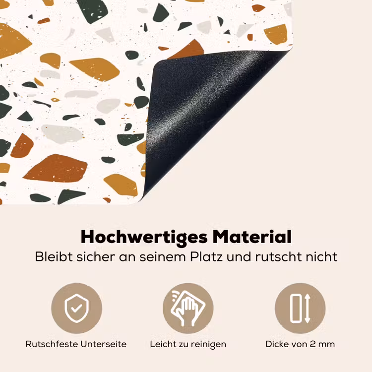 Terrazzo - Patroon - Wit - Terra Inductie beschemer met haakjes klein 777 -ky-onderkant-de