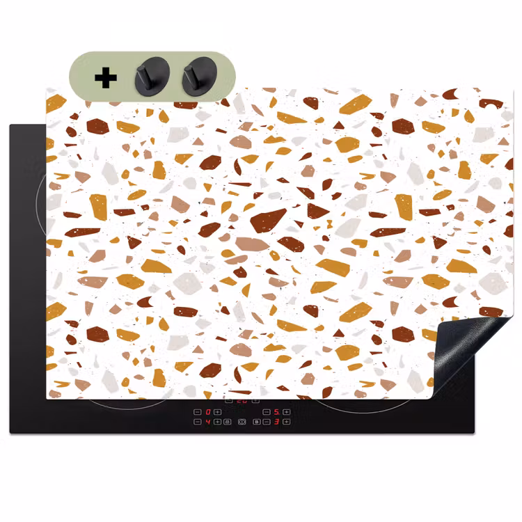 Terrazzo -  Patroon - Wit - Urban Inductie beschemer met haakjes klein 777 -3d