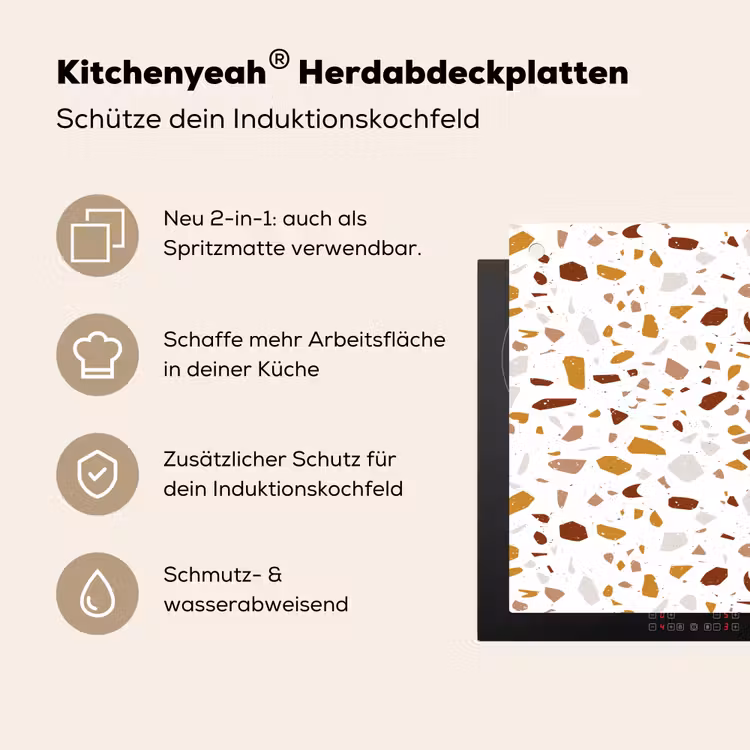 Terrazzo -  Patroon - Wit - Urban Inductie beschemer met haakjes klein 777 -ky-usp-de