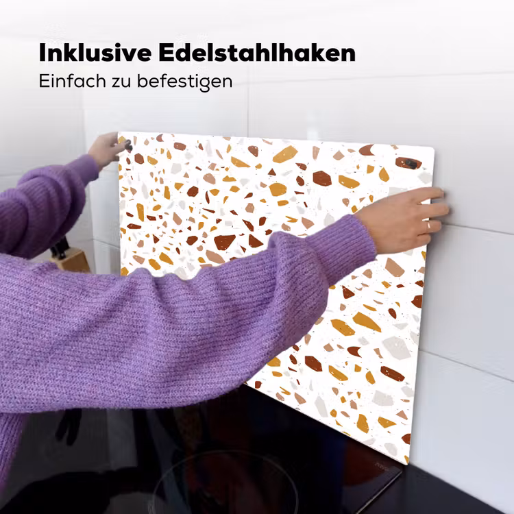 Terrazzo -  Patroon - Wit - Urban Inductie beschemer met haakjes klein 777 -ky-ophangen-de