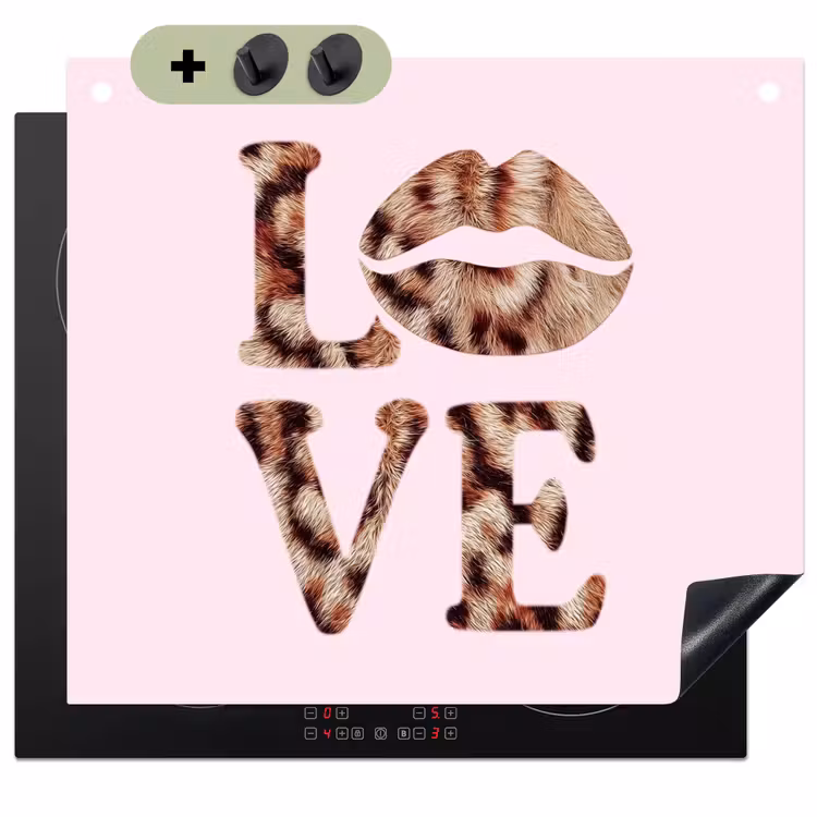 Tekst - Love - Pantervacht - Lichtroze Inductie beschemer met haakjes middel -3d