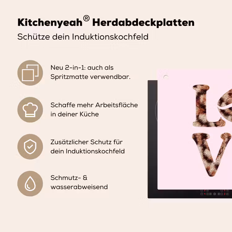 Tekst - Love - Pantervacht - Lichtroze Inductie beschemer met haakjes middel -ky-usp-de
