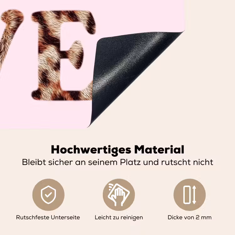 Tekst - Love - Pantervacht - Lichtroze Inductie beschemer met haakjes middel -ky-onderkant-de