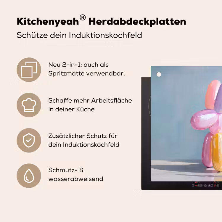 Dier - Ballon - Pasteltinten - Glanzend Inductie beschemer met haakjes middel -ky-usp-de