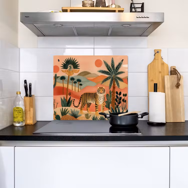 Tijger - Kleurrijk - Palmen - Cactus Inductie beschemer met haakjes middel -sfeer2