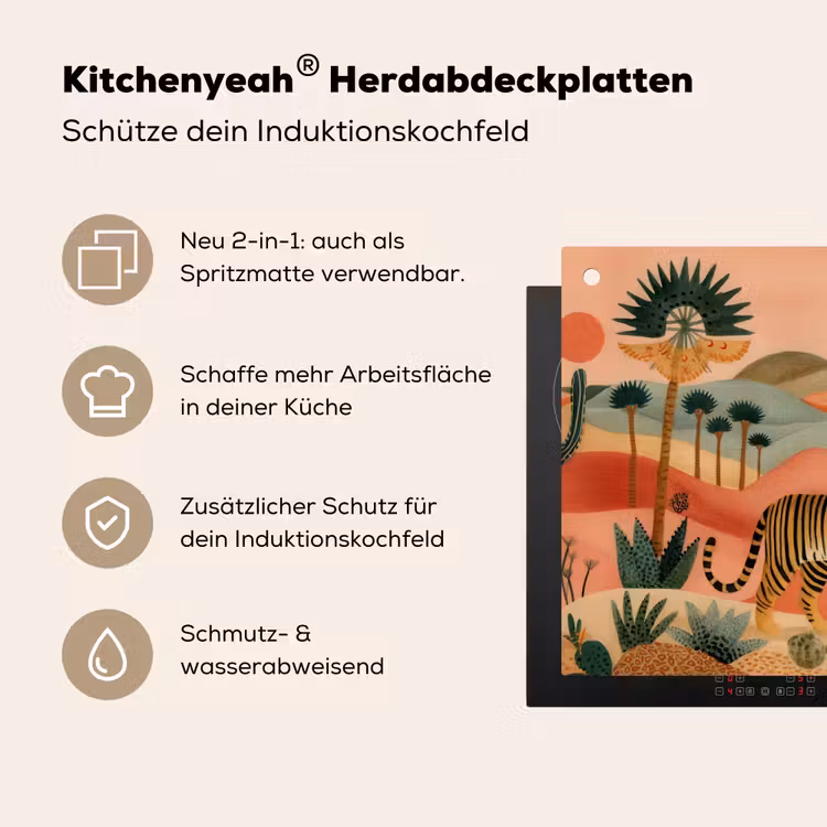 Tijger - Kleurrijk - Palmen - Cactus Inductie beschemer met haakjes middel -ky-usp-de