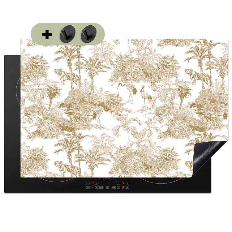 Tijger - Jungle - Vogel - Beige Inductie beschemer met haakjes klein 777 -3d