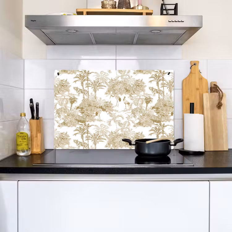 Tijger - Jungle - Vogel - Beige Inductie beschemer met haakjes klein 777 -sfeer2