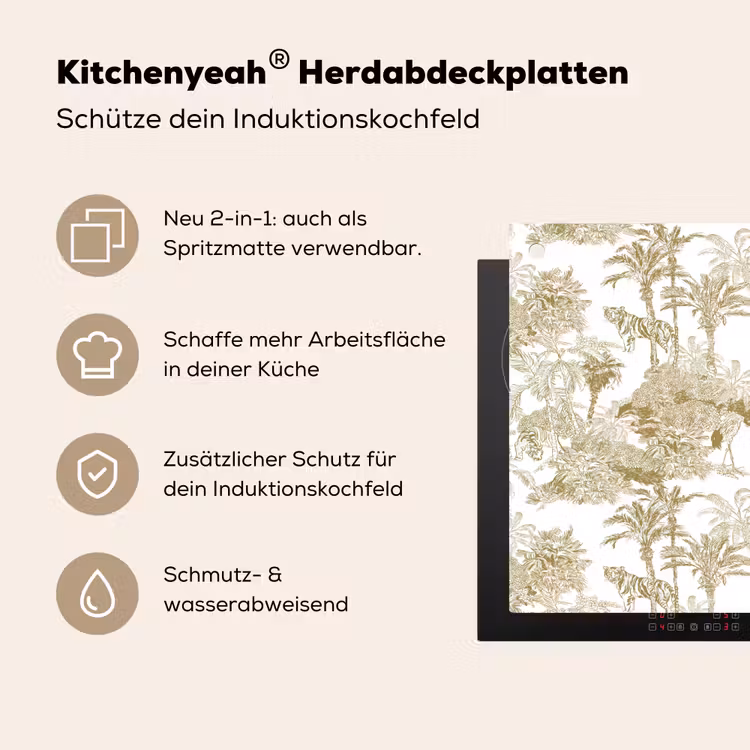 Tijger - Jungle - Vogel - Beige Inductie beschemer met haakjes klein 777 -ky-usp-de