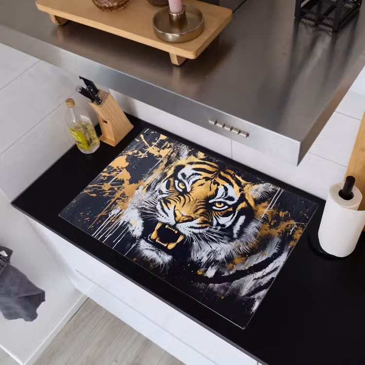Tijger - Verfspatten - Goud Inductie beschemer met haakjes klein -sfeer1