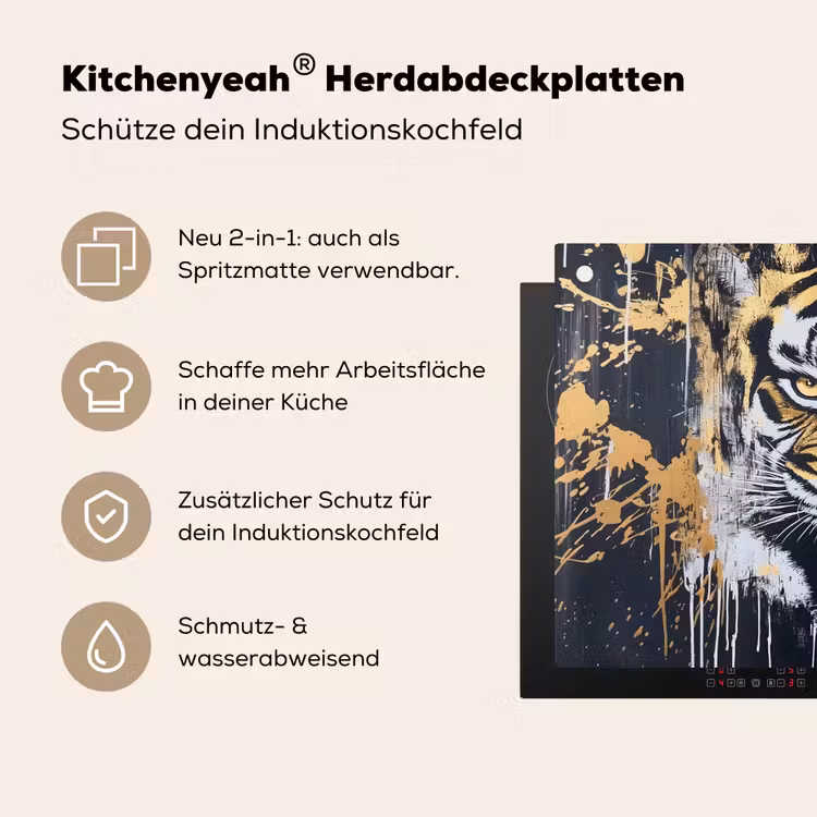 Tijger - Verfspatten - Goud Inductie beschemer met haakjes klein -ky-usp-de