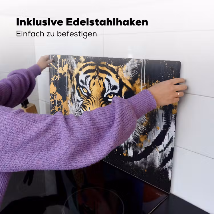 Tijger - Verfspatten - Goud Inductie beschemer met haakjes klein -ky-ophangen-de