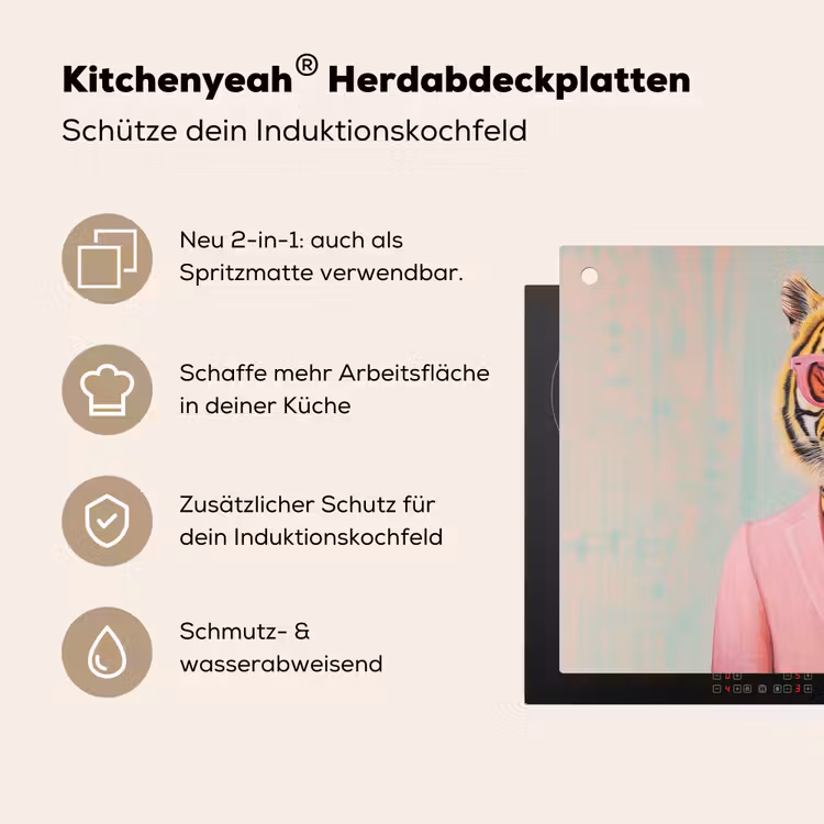 Tijger - Strik - Jasje - Roze Inductie beschemer met haakjes klein -ky-usp-de