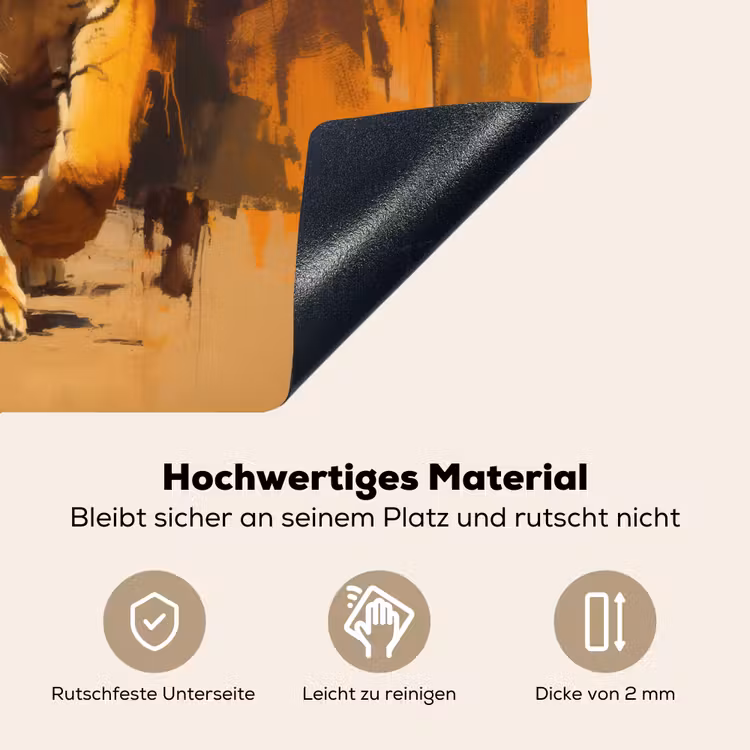 Tijger - Geschilderd - Oranje - Penseelstreken Inductie beschemer met haakjes klein -ky-onderkant-de