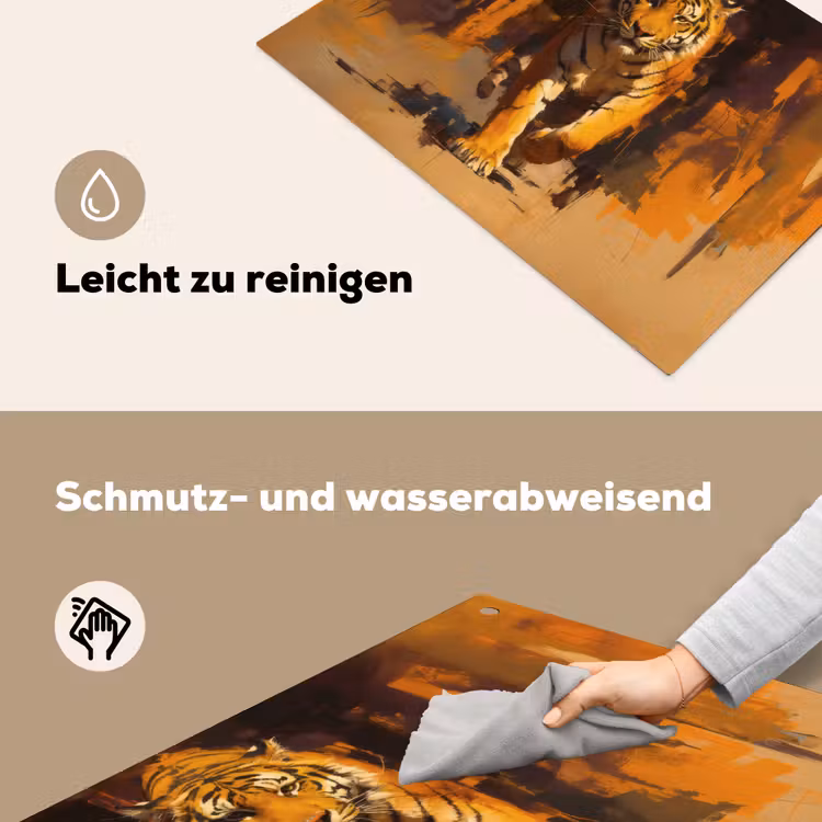Tijger - Geschilderd - Oranje - Penseelstreken Inductie beschemer met haakjes klein -ky-schoon-de