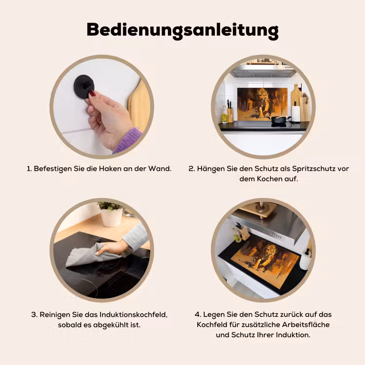 Tijger - Geschilderd - Oranje - Penseelstreken Inductie beschemer met haakjes klein -ky-gebruik-de