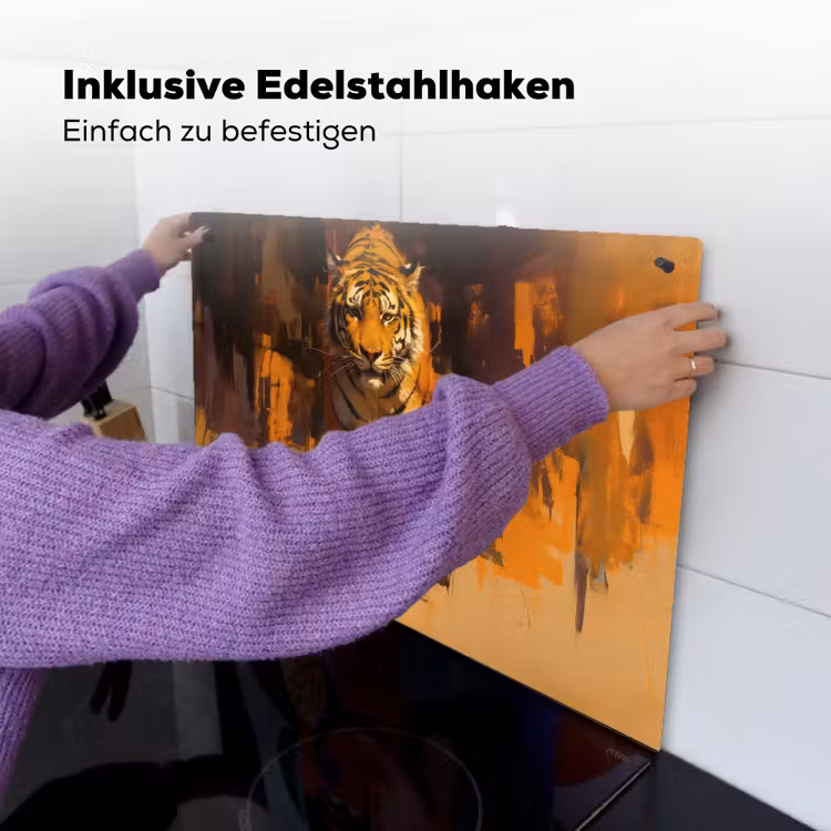 Tijger - Geschilderd - Oranje - Penseelstreken Inductie beschemer met haakjes klein -ky-ophangen-de