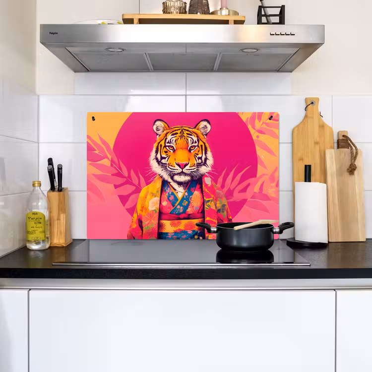 Tijger - Kimono - Planten - Roze Inductie beschemer met haakjes klein -sfeer2