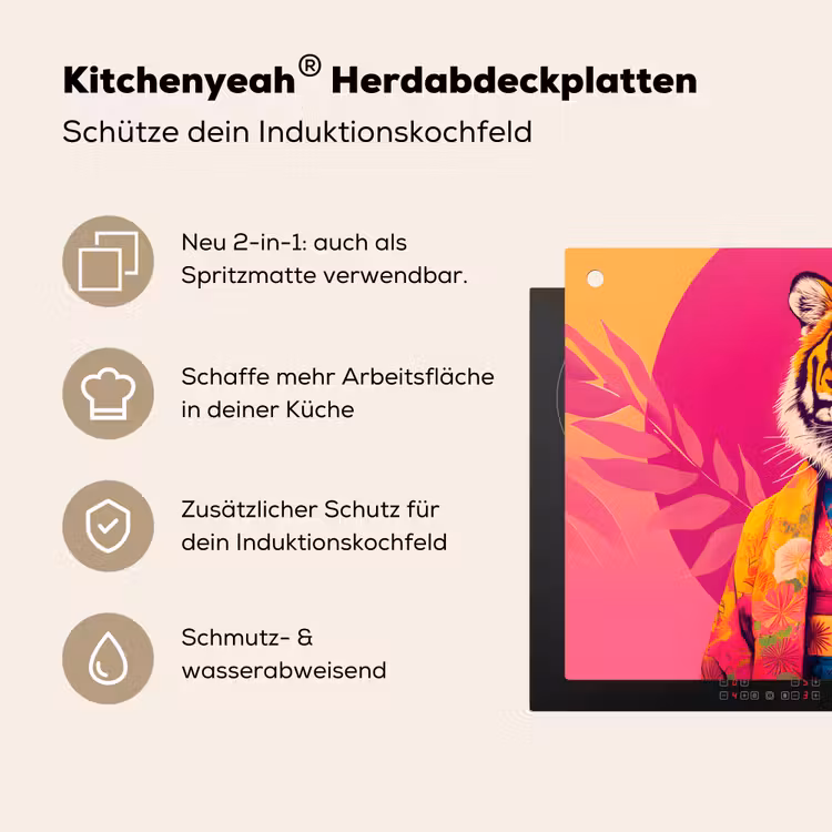 Tijger - Kimono - Planten - Roze Inductie beschemer met haakjes klein -ky-usp-de
