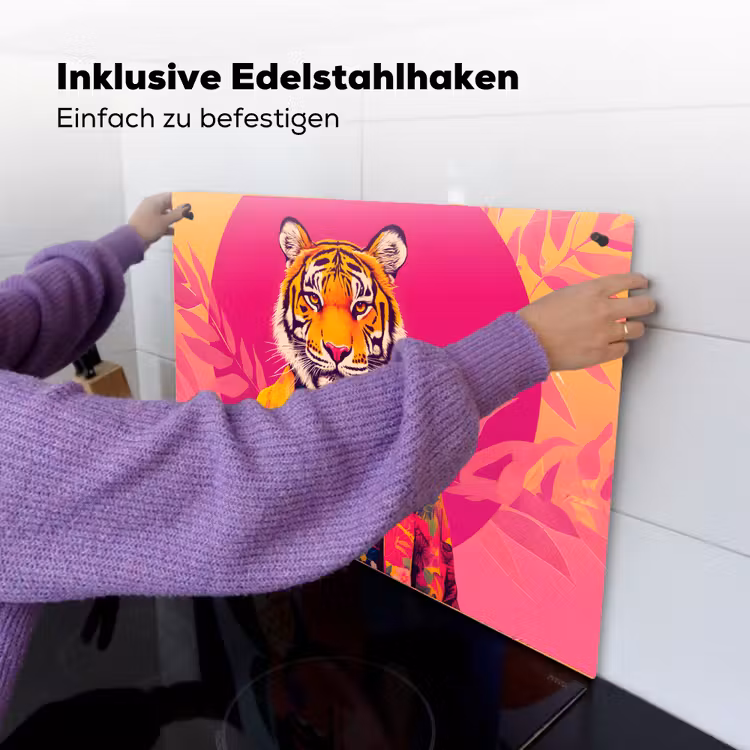 Tijger - Kimono - Planten - Roze Inductie beschemer met haakjes klein -ky-ophangen-de