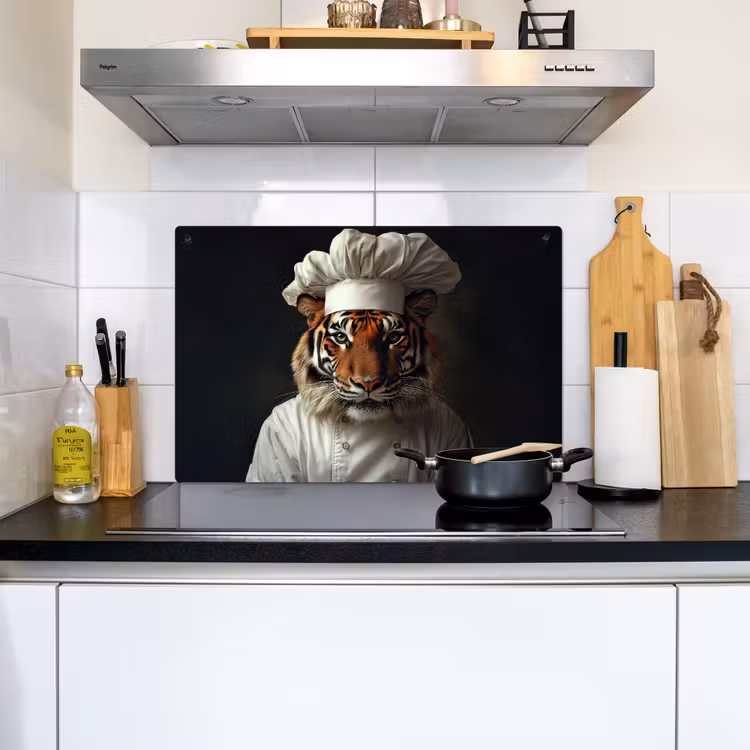 Tijger - Kokskleding - Bruin Inductie beschemer met haakjes klein -sfeer2
