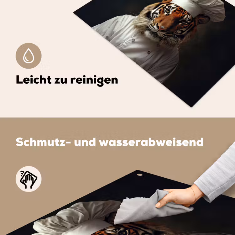 Tijger - Kokskleding - Bruin Inductie beschemer met haakjes klein -ky-schoon-de